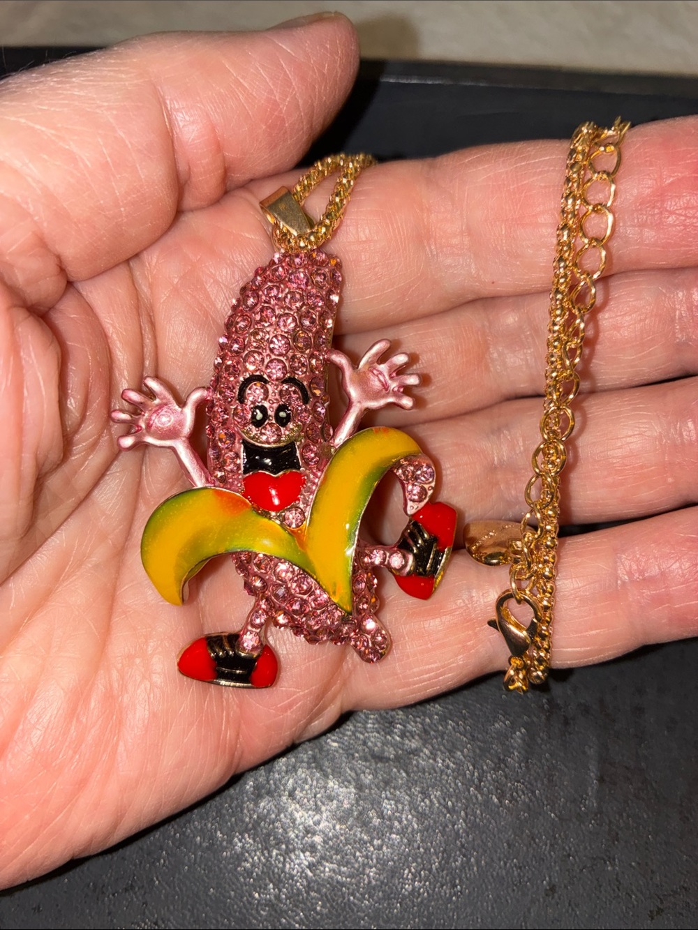 Pink Crystal Banana Pendant Necklace